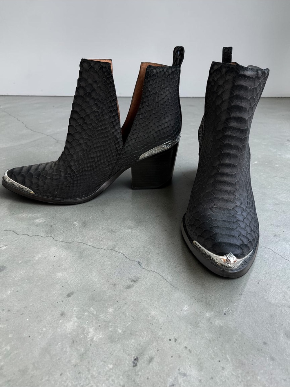 Jeffrey Campbell Cromwell Black Snake Print Cutout Western Ankle Booties - Picture 4 of 15